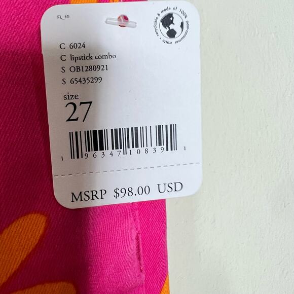 Free People Youthquake Flare Jeans 27 Pink Daisy Hippie Retro Cropped Floral New - Picture 10 of 12